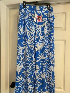 Roxy Blue and White Floral Wide-Leg Pants size L BNWT